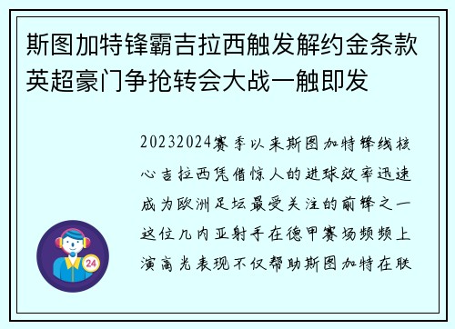 斯图加特锋霸吉拉西触发解约金条款英超豪门争抢转会大战一触即发 斯图加特锋霸吉拉西触发解约金条款英超豪门争抢转会大战一触即发